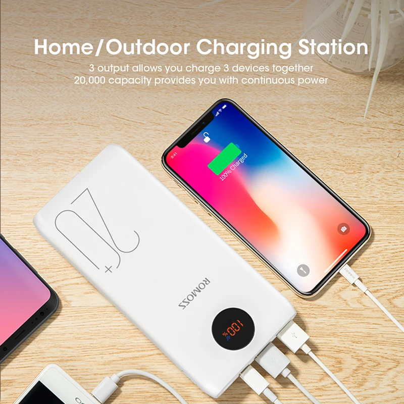 20000mAh ROMOSS SW20 Pro Portable Power Bank Charger External Battery QC3.0 Fast Charging With LED Display For Phones Tablet