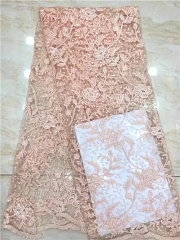 

2019 New Arrival high quality african lace fabric with sequins for wedding dress french tulle net lace fabrics 5 yards