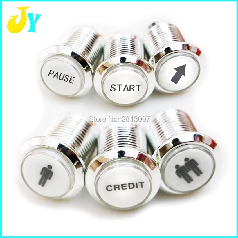 

2PCS Custom logo CHROME Plated illuminated arcade push button 12v LED Arcade Button 1P 2P START CREDIT PASUE