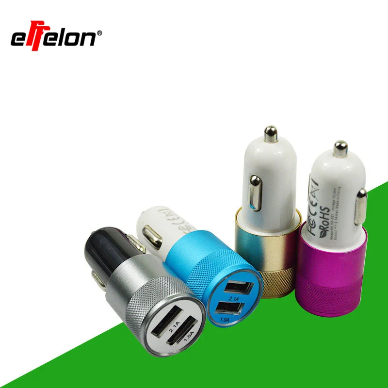 Effelon 5V 2A Aluminum Car charger Universal Dual 2 USB Car Charger For