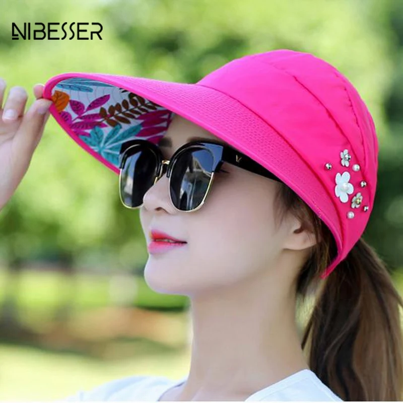 NIBESSER Pearl Packable Sun Visor Hat Summer Women Beach Sun Hats With