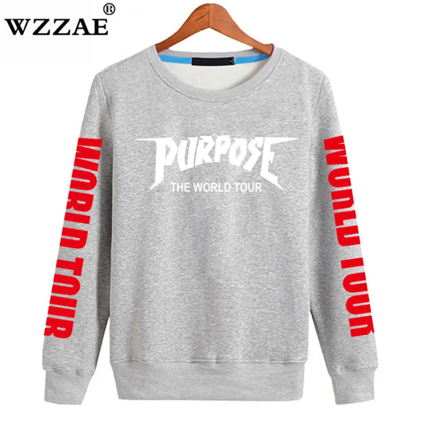 2018 Justin Bieber WORLD TOUR Streetwear Purpose Tour Black Hoodie Bieber Casual Cotton Male Stadium Tour Pullover Sweatshirt