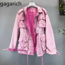 Gagarich Женская куртка Осенняя новая Корейская версия милое розовое модное свободное женское джинсовое пальто с длинным рукавом