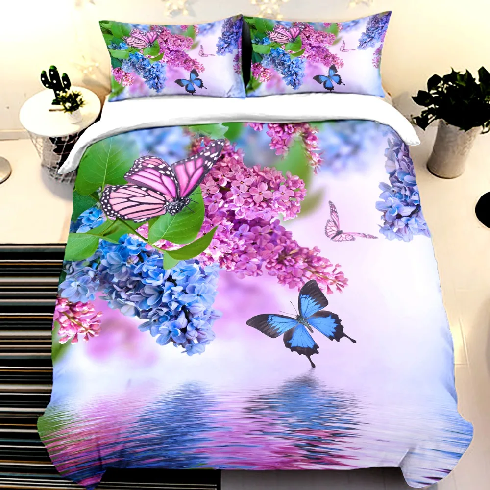 

Floral Butterfly linens quilts and bedding sets Twin Full Queen King Super King Size HD Print Bed Cover Pillow Cases 3pcs