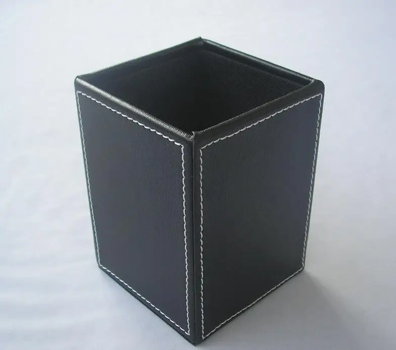 10 см квадратном деревянном+ кожаный держатель бюро Перо карандаши коробка случай стоит дисплей канцелярских принадлежностей организатор контейнер 209A - Цвет: black