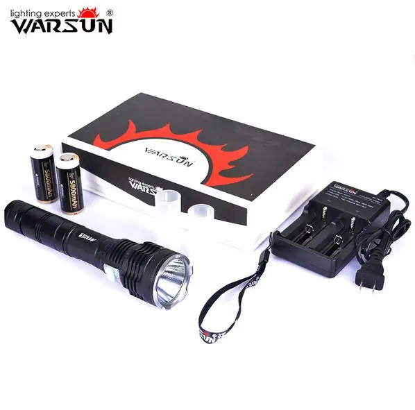 

Warsun led flashlight bright Stepless dimming HP50 2500lm High power 26650 rechargeable Waterproof lantern with 2battery+charger
