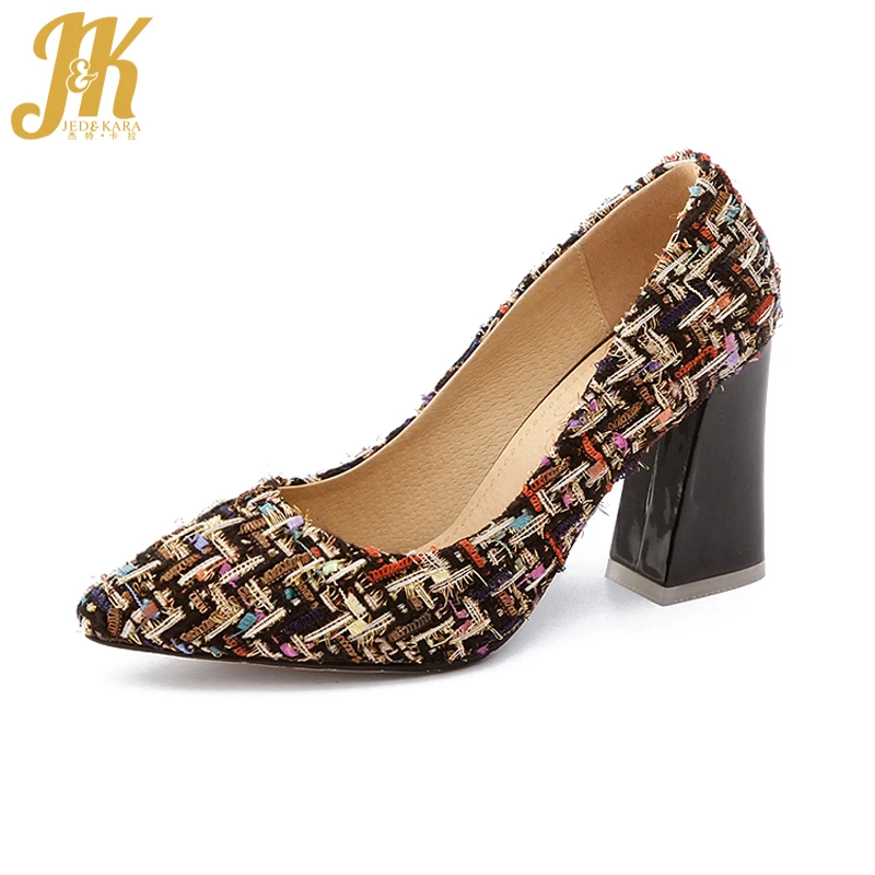 

JK 2018 Women High Shoes Brand Upper Basic Pumps for Woman Thick High Heels Footwear Pointed toe Lady Heels Big Size 32-46