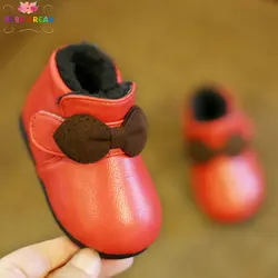 Шикарные зимние ботинки DREMA из искусственной кожи и хлопка для малышей, обувь принцессы для детей 0-2 лет, мягкие плюшевые ботинки из хлопка