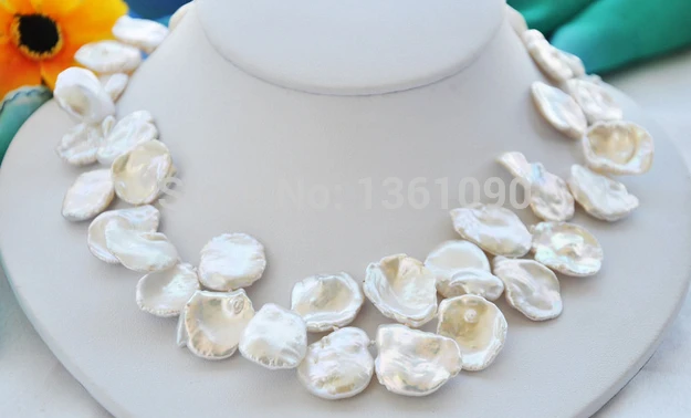 

00673 Huge 17" 20mm WHITE lamina KESHI REBORN PEARL NECKLACE