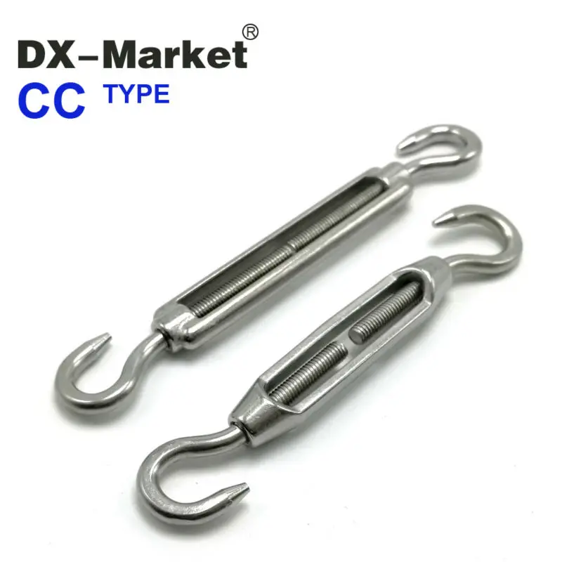 M10 Turnbuckle, 2pcs 304 Stainless Steel Hook & Hook Turnbuckle