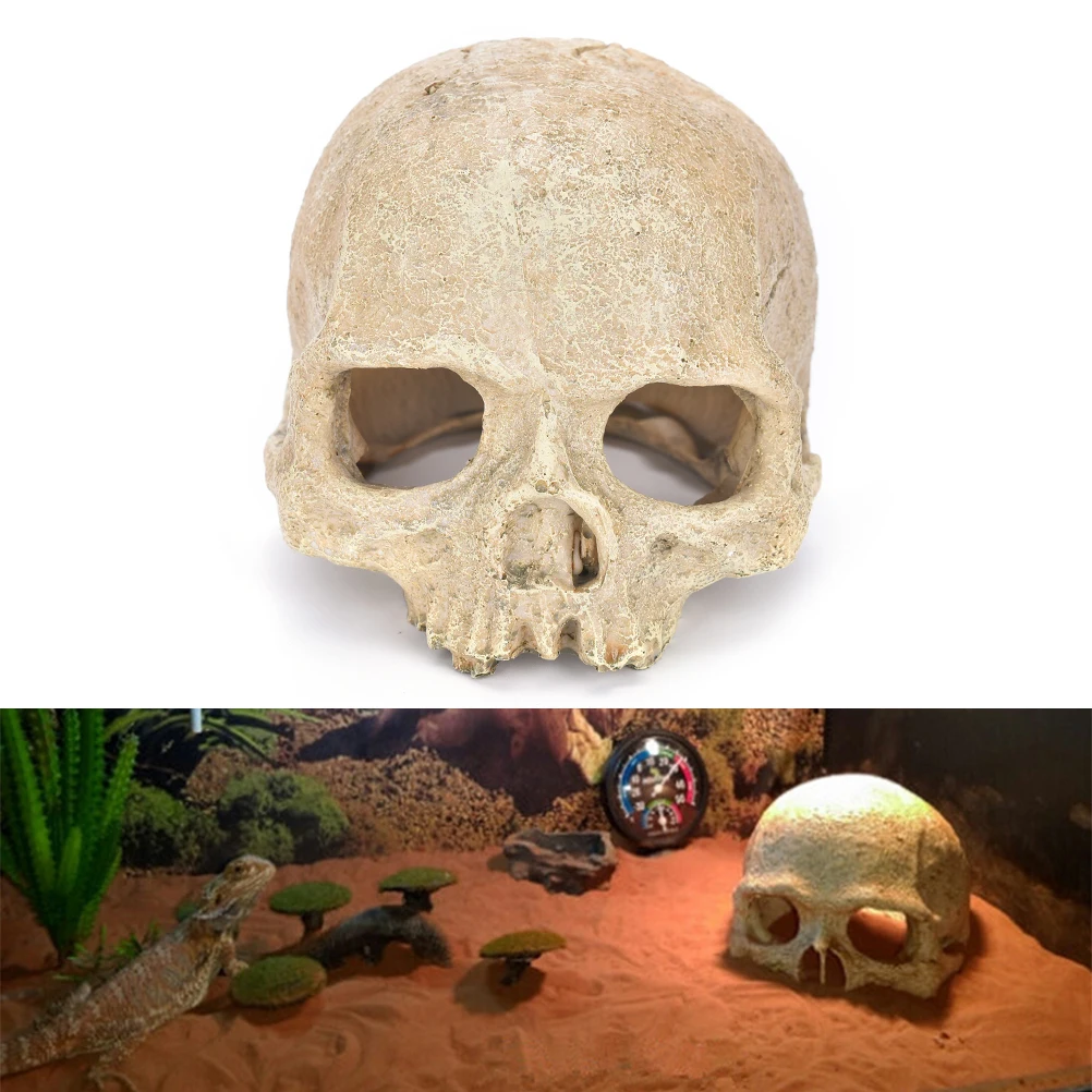 New 14 11 10cm Aquarium Fish Tank Resin Spooky Skull Ornament Cave