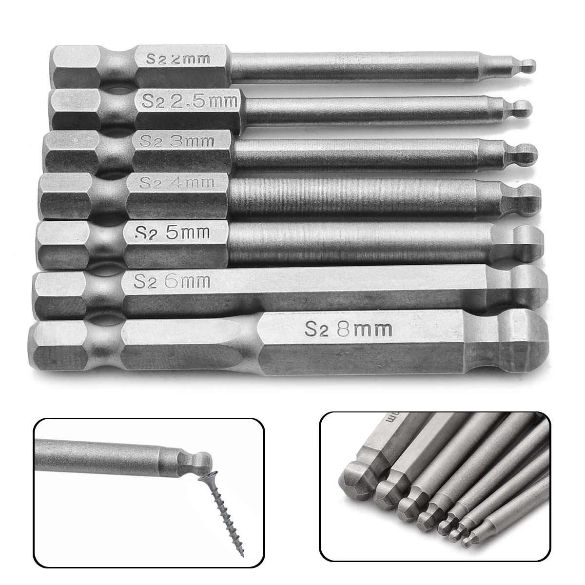 Mayitr 7 Pcs 2.5'' 65mm Hand Tools Screw Driver Magnetic Ball End Hexagon Head Hex Screwdriver Bits Drill Tool