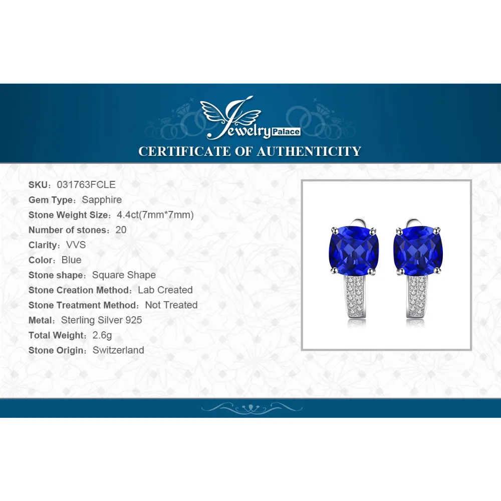 Cushion 4.4ct Created Blue Sapphires 925 Sterling Silver Clip Earrings Women Fashion Statement Gemstone Jewelry ear clip earrings,clip earrings
