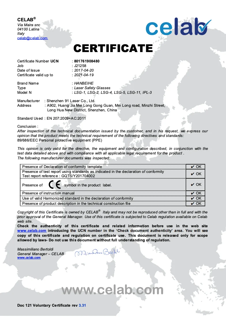 190-540nm и 800-1700nm лазерные защитные очки с O.D 6+ CE сертифицировано