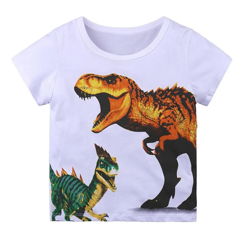 Jumping meter/футболки с аппликацией динозавров для мальчиков; летние детские футболки красного цвета из хлопка; Новое поступление; Детские футболки для девочек и мальчиков; одежда - Цвет: T155 white dinosaurs