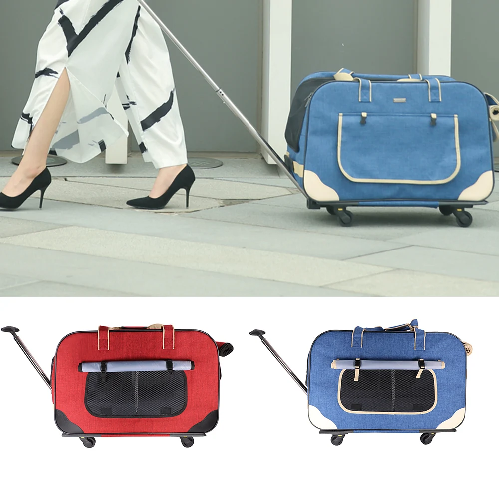 Pet Dog Carrier Bags with Removable Rolling Wheels Dogs Cats Carrier Backpack Breathable Luggage Pets Car Travel Transport Bags