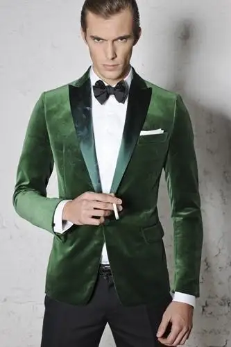 Custom Made Green Velvet Tuxedo Jacket Men Suit jacket Elegant Smoking Dinner Jacket Slim Fit 