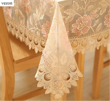 

vezon New Hot Sale Elegant Polyester Full Lace Tablecloth Wedding Organza Table Cloth Cover Overlays Home Towel Decor Textiles