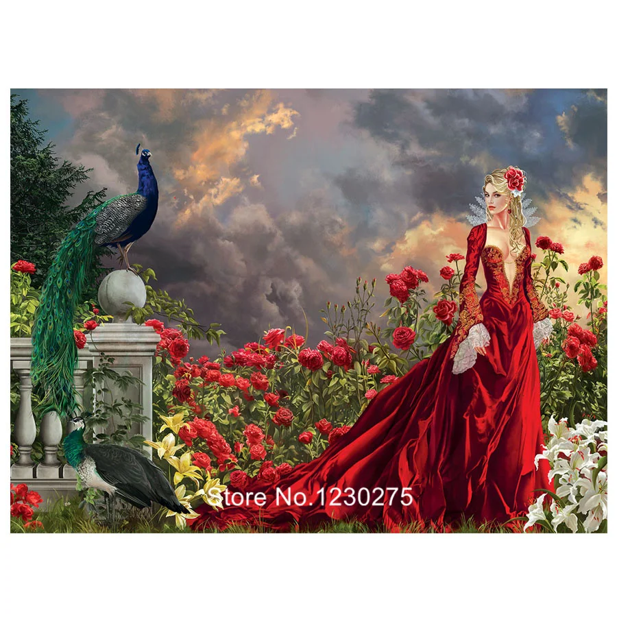 

diy diamond painting cross stitch 5d mosaic red fairy and peacock diamond embroidery full square/round drill arts JX067