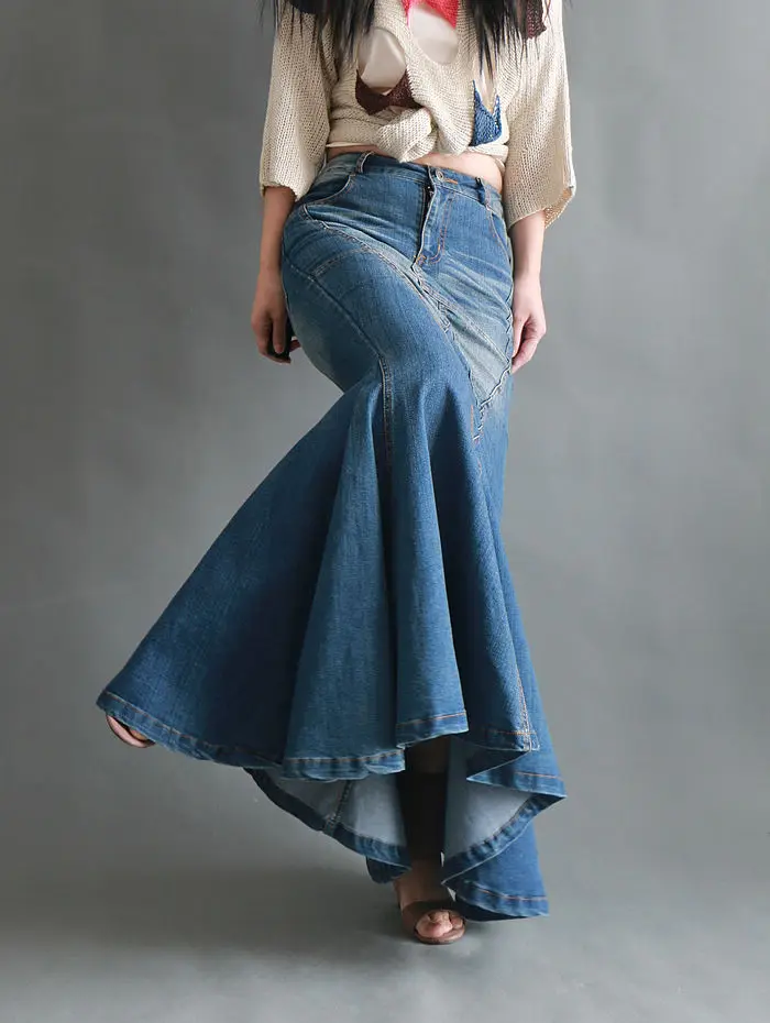 Женская сексуальная джинсовая юбка рыбий хвост большие качели элегантные макси длинные юбки Русалка