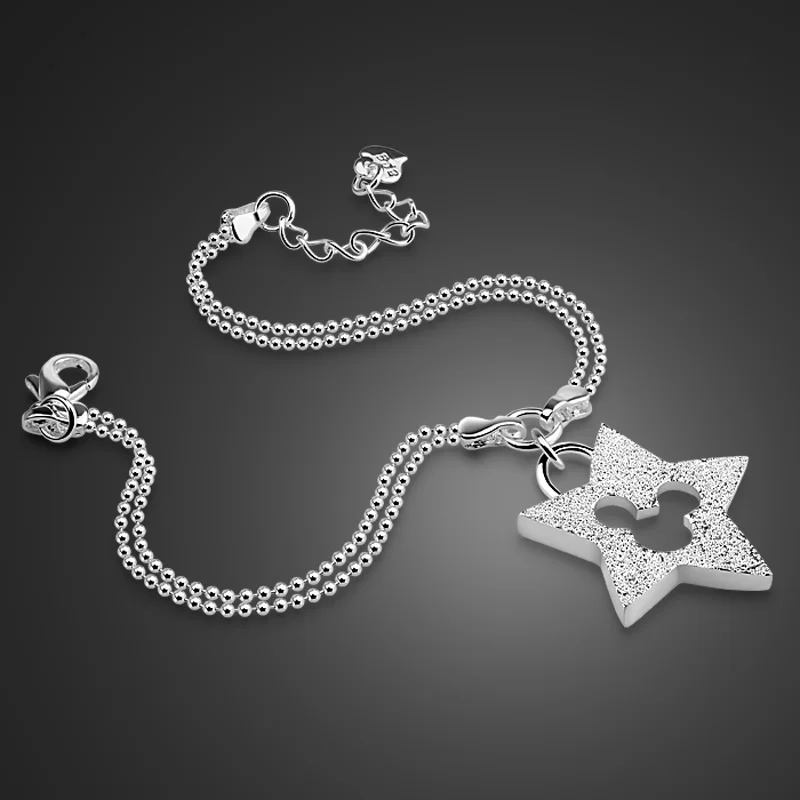 

High quality sterling silver jewelry. Solid 925 Silver Star Pendant Bracelet For Girl/Woman Wholesale Charm Accessories Gift