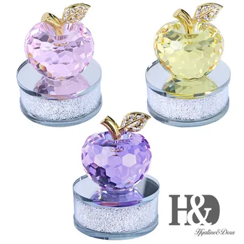 

H&D 50mm Cut Crystal Apple With Rhinestone Base Souvenir Paperweight Ornament Christmas Gifts Home Wedding Decoration (3 Colors)