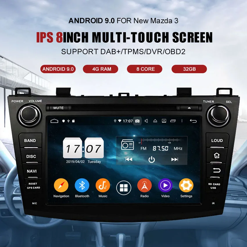 Best KANOR Octa Core Android 9.0 4+32g 2din Car Radio For Mazda 3 2010-2012 With Multimedia GPS Navigator WIFI Radio Cassette Recorde 2