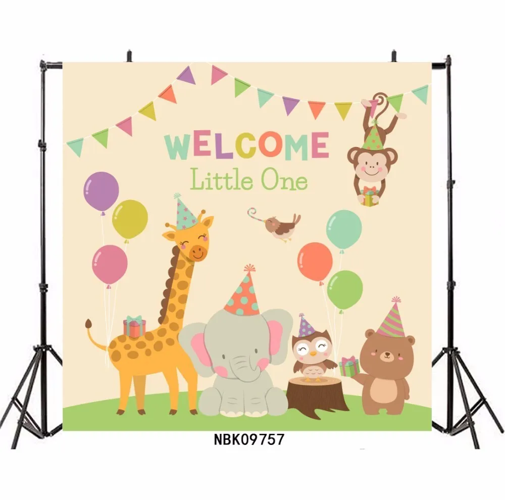 Welcome Little One 1 Прекрасные джунгли сафари вечерние фоны милый мультфильм животных детей день рождения Babyshower фотографии задний план тканевые украшения - Цвет: Welcome Little One 1