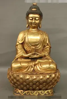 

S06625 23 Folk Tibet Bronze Gilt Buddhism Amitabha Sakyamuni Shakyamuni Buddha Statue
