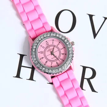 

Hesiod Fashion Crystal Watch for Women Silicone Strap Quartz Wristwatch Casual Sport Watch Pink Candy Color Watch Women