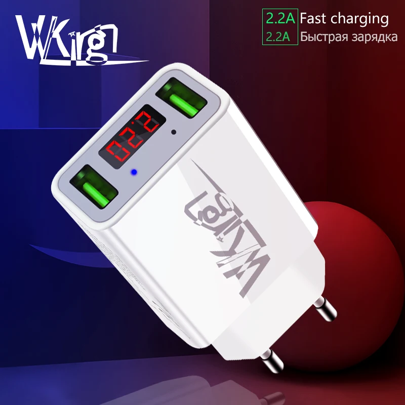 

VVKing 2 USB Port Charger 2.2A Max EU/US Plug For iPhone Samsung Xiaomi Mobile Phone LED Digital Display Smart Fast Charging