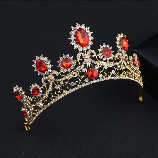 Vintage Gold Color Wedding Tiaras And Crowns Headband Hairband Vintage Gold Color Wedding Tiaras And Crowns Headband Hairband Bridal Rhinestone Red Crystal Pageant