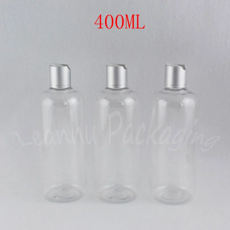 

400ML Transparent Plastic Bottle Disc Top Cap , 400CC Empty Cosmetic Container , Shampoo / Lotion Sub-bottling (15 PC/Lot )