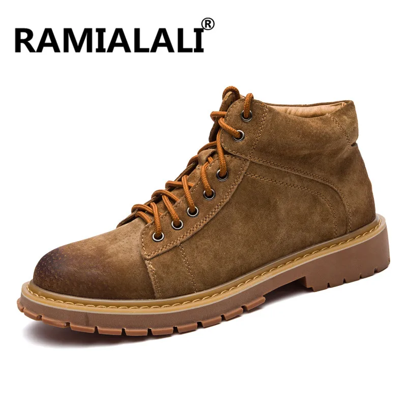 Moda Genuínos Preto cinza Homens Boots Couro Cowboy Ankle Botas marrom De Vestido Britânico Rendas Até Sapatos Inverno Ramialali Ocidental Casuais PdT1Hxqd
