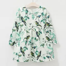 Новинка года, весенне-осенний стильный костюм для девочек модные платья с рисунком птицы для девочек, Европейский стиль, платья с длинными рукавами для девочек