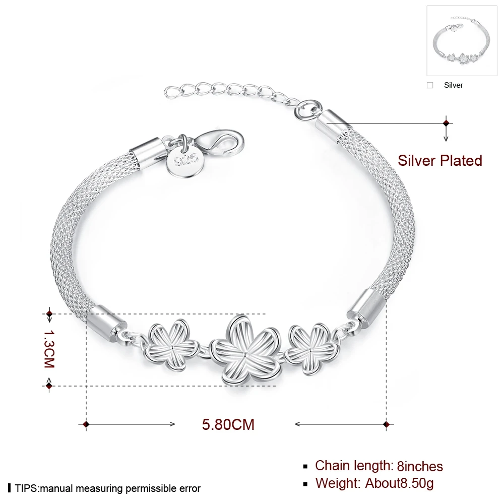925 Sterling Silver Bracelet Crystal Bracelets& Bangles New sweet flower bracelet Adjustable For Women Gift Wedding Jewelry
