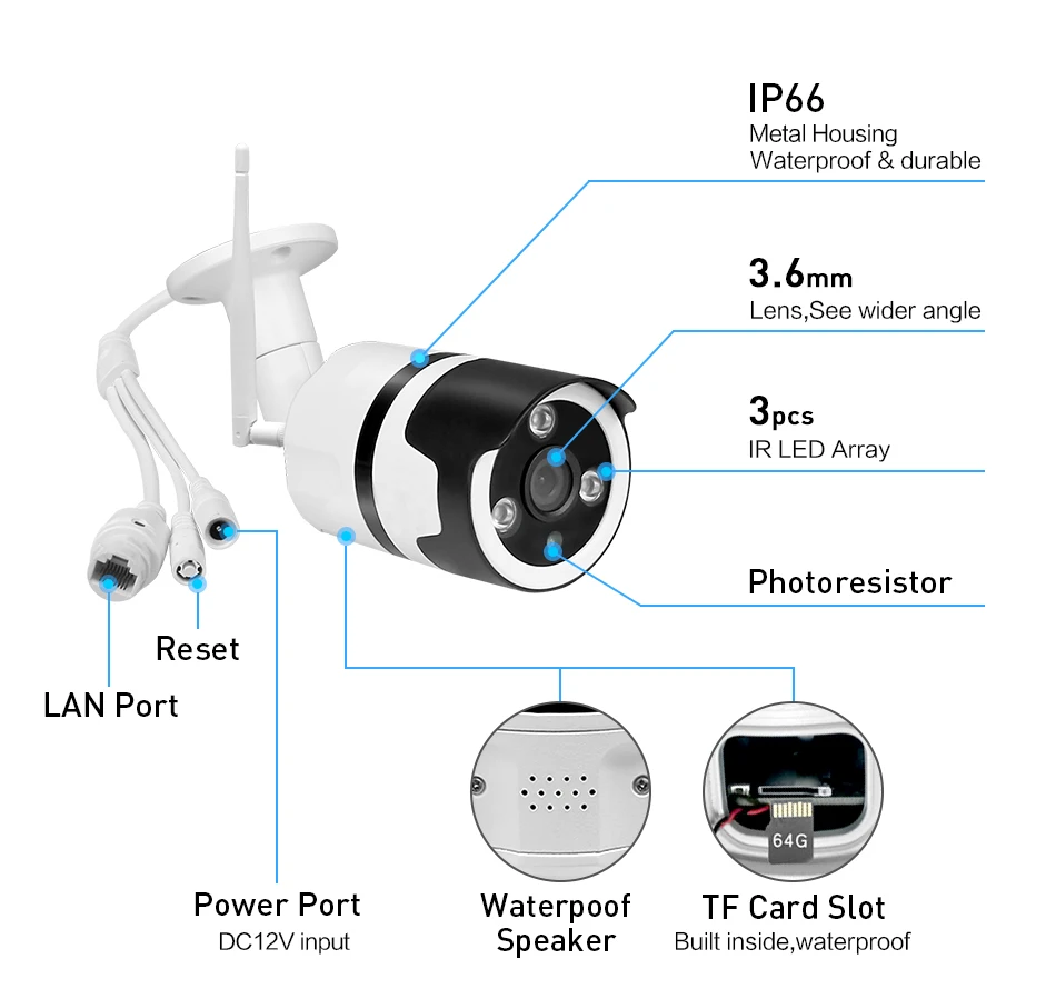 WOFEA wifi уличная IP камера 1080P 720P Водонепроницаемая 2.0MP беспроводная камера безопасности металлическая двухсторонняя аудио TF карта Запись P2P bulle