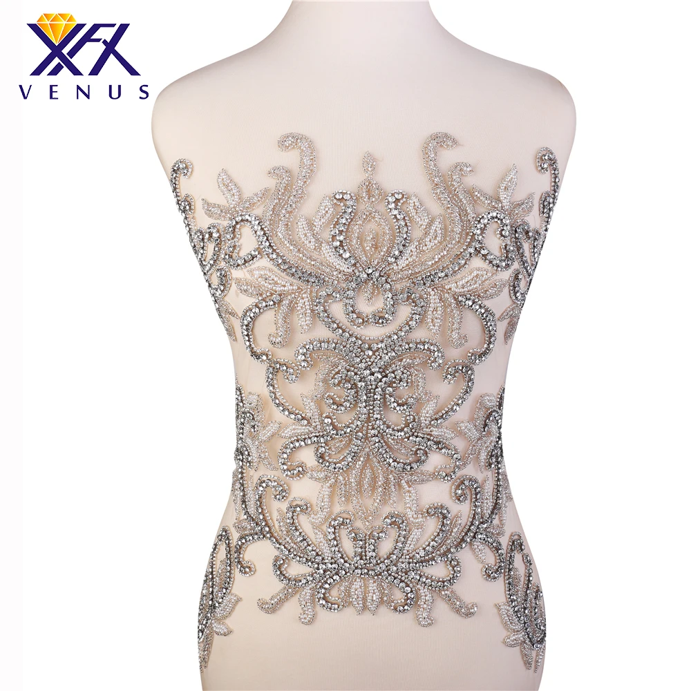 

XINFANGXIU Handmade Applique Crystal Beads Patches Large Rhinestone Appliques Embroidery Sequin Patches For Dress Garments