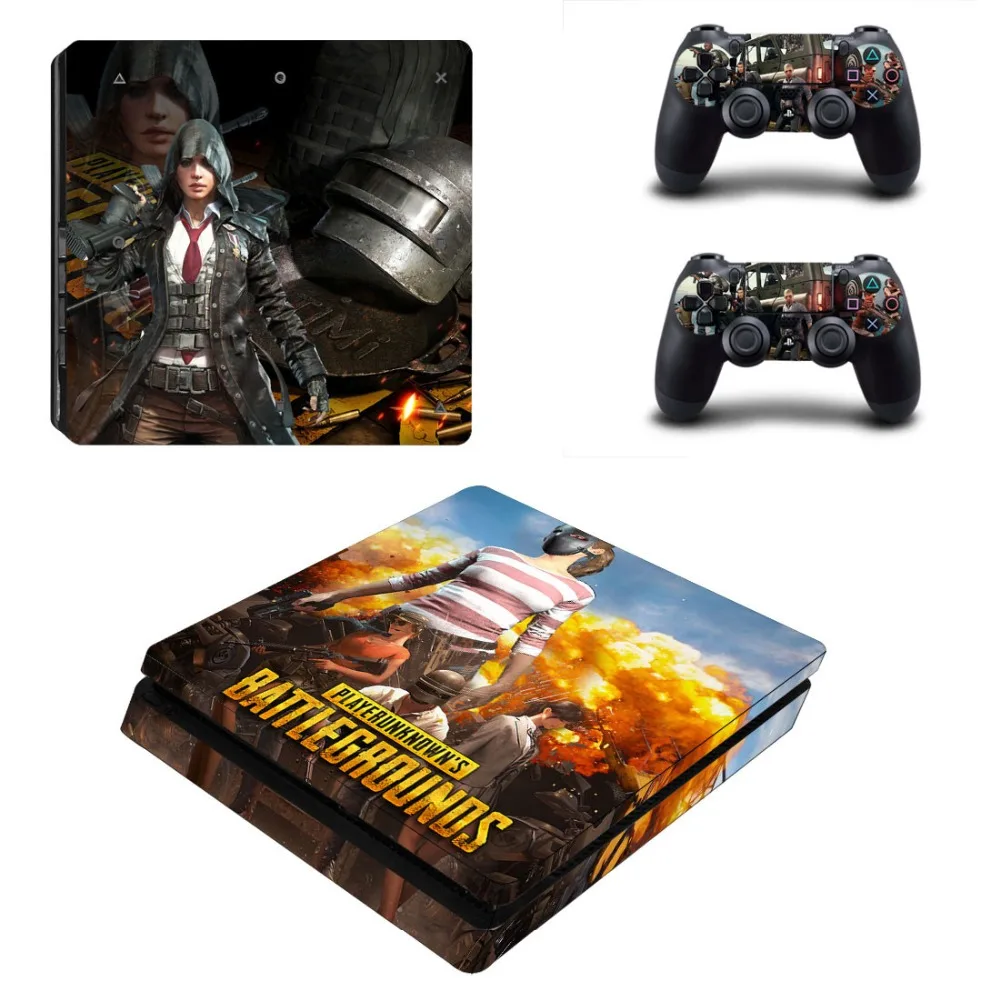  PUBG BATTLEGROUNDS PS4 Slim Vinyl Decal Protective Skin Cover Sticker for PS4 Slim Console and Two 