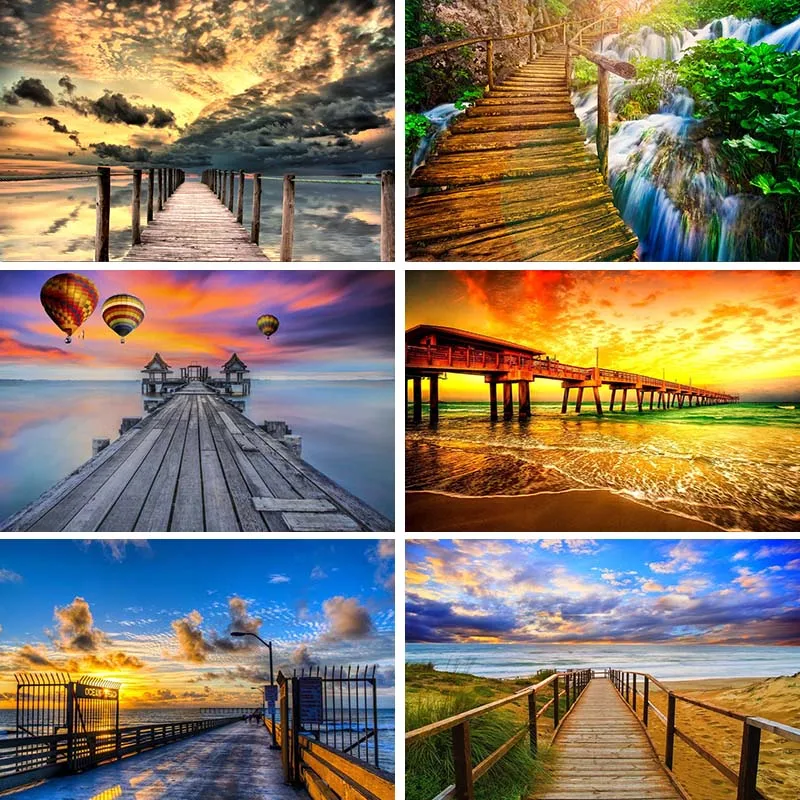 

5d Diy Diamond Painting bridge Diamant Painting sea landscape Diamond Embroidery sky road Mosaic Home Decor Gift X77