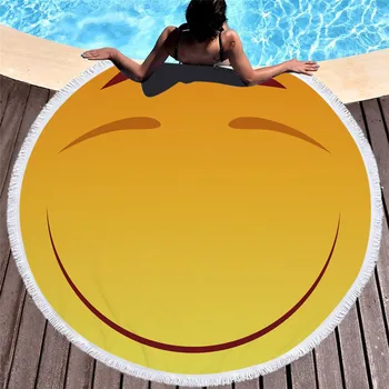 

Beach towel Smiling face yellow Expression Microfiber pattern cartoon beach towel sitting Printed Summer Beach Towels Shawl Mat