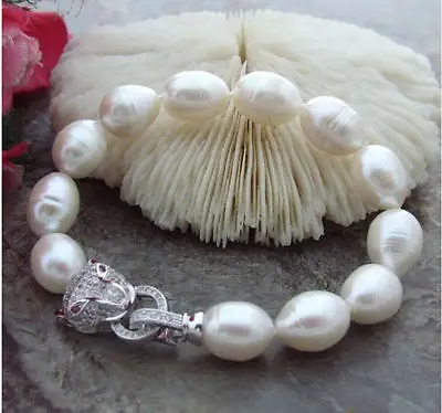 

Beautiful STUNNING Natura 11-13mm Southsea Grey Black White baroque pearl bracelet 8inch