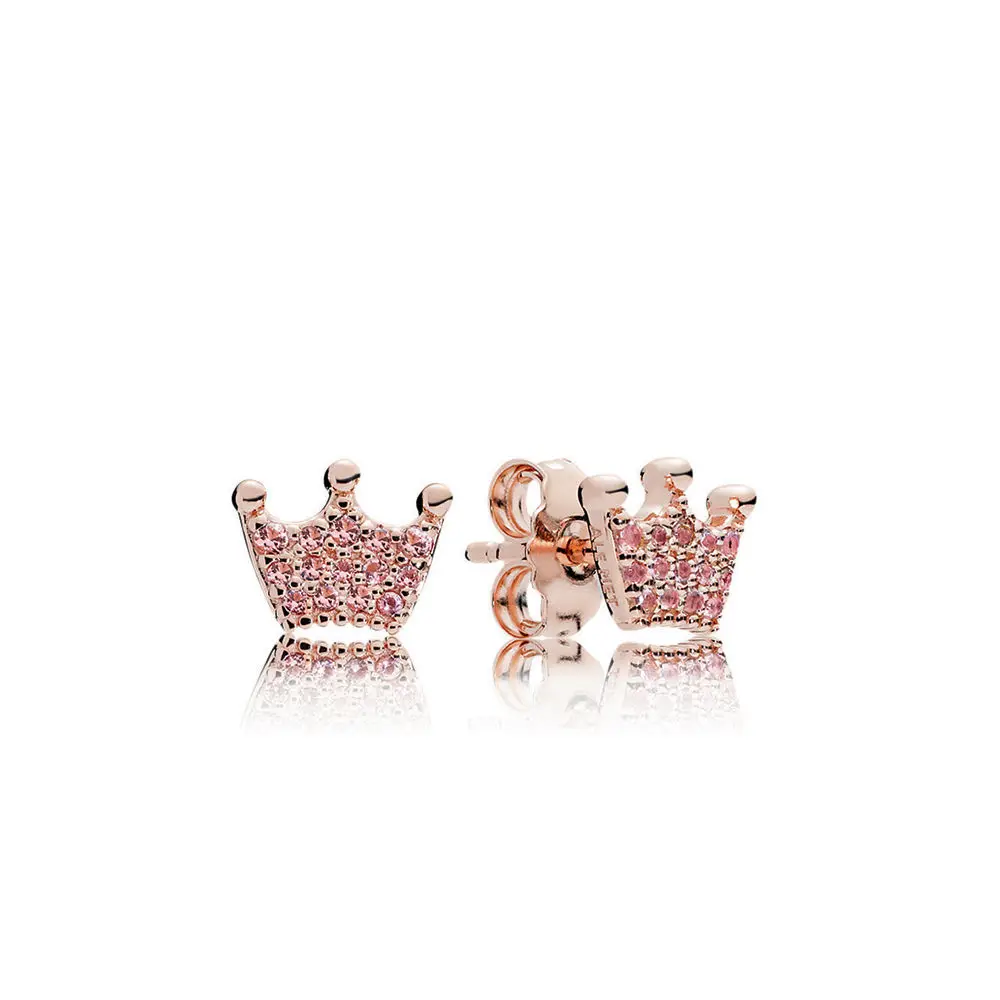

100% 925 Sterling Silver Earring Pink Enchanted Crowns Stud Earrings Fashion Earrings for Women Party Wedding Gifts Jewelry