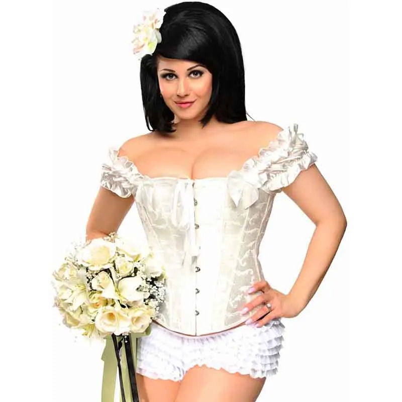 White Women Jacquard Lingerie Basque Corselet Bustier Sexy Floral Lace  Top Corset Steampunk Night Clubwear Plus Size 5XL 6XL (6)