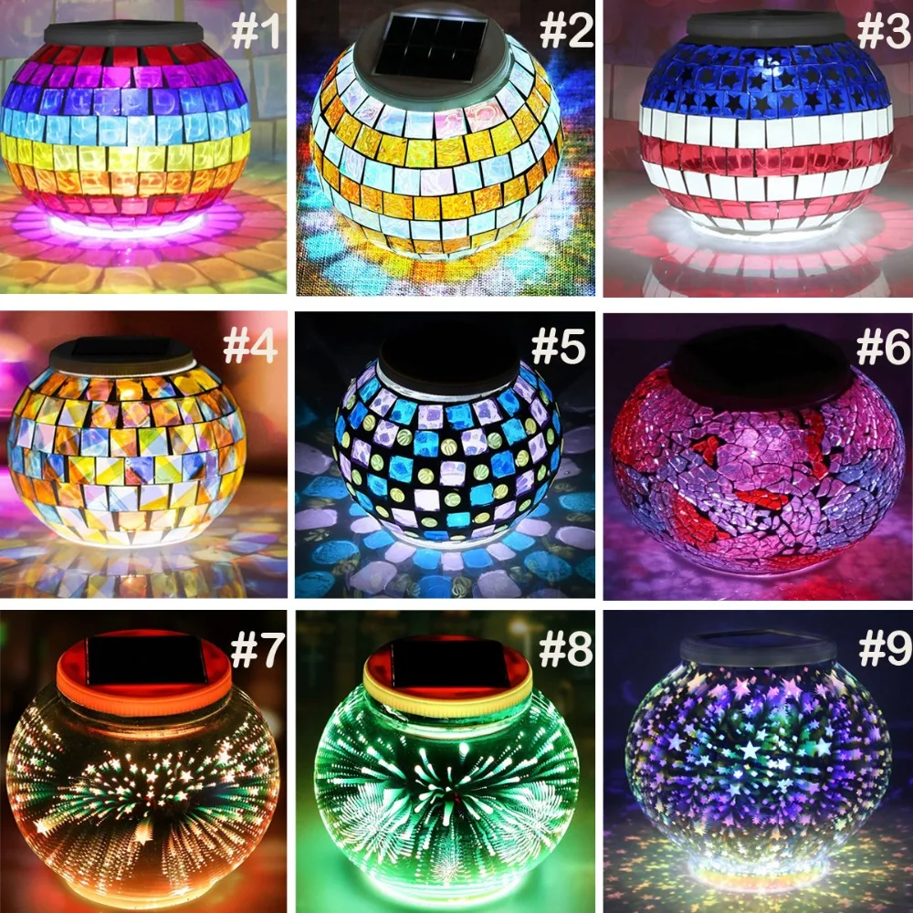 Color Changing Mosaic Glass Ball LED Solar Garden Lights Waterproof