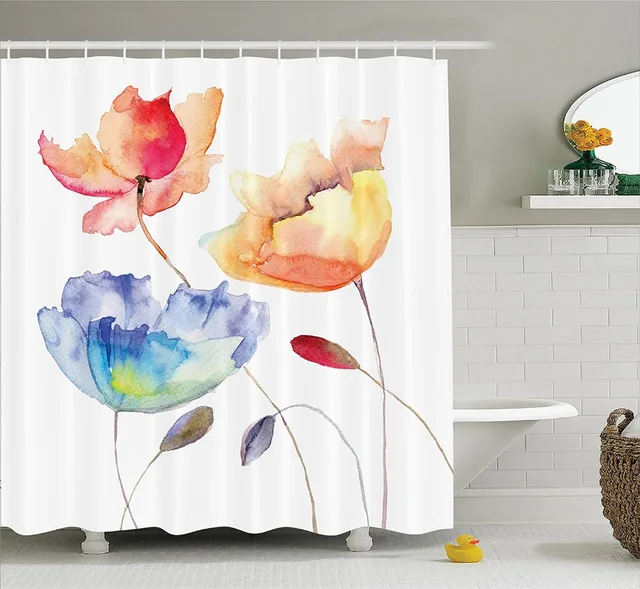 Poppy Flowers Shower Curtains Summer Flowers Retro Style Painting