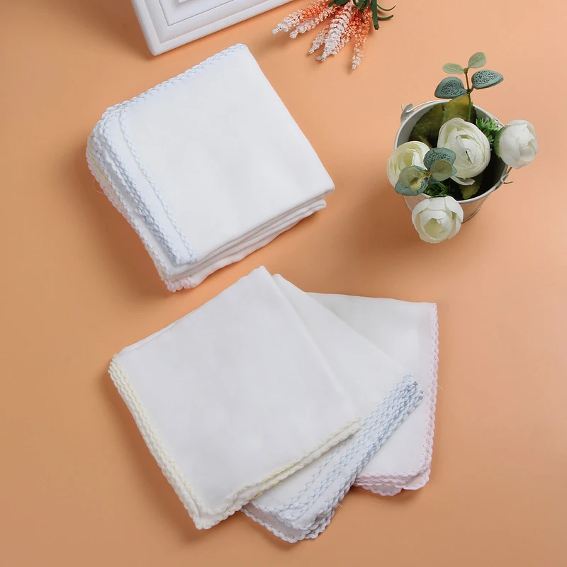 

New Style 10 Pcs/Set Square Cotton 30*30cm Quick-Dry Hand Towels Remove Makeup Absorbent Towel with Lace Edge Color Random