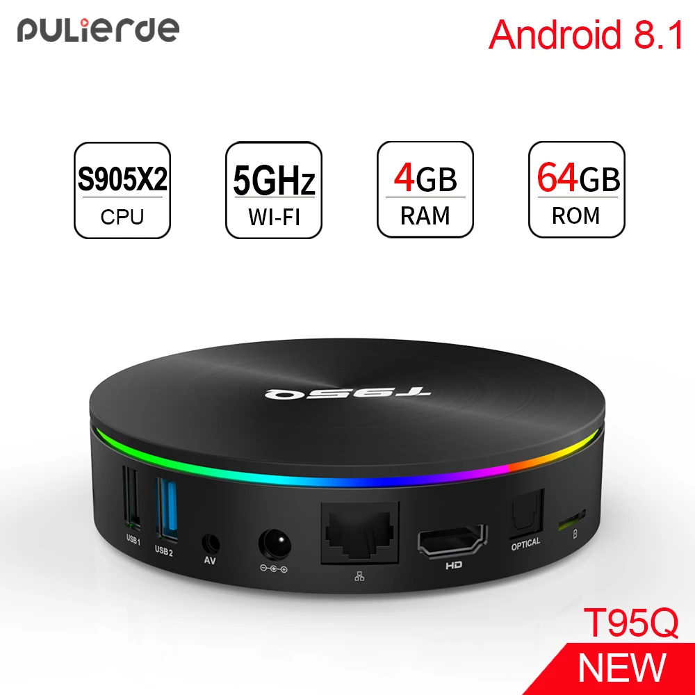 Интеллектуальная ТВ приставка PULIERDE T95Q Amlogic S905X2 4 Гб 64 ГБ Android 9 0 Bluetooth 2 H2.65 4K ГГц/5 ГГц