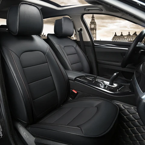 Black AUSFTORER Custom Fit кожаный чехол сиденье для Skoda Superb 2010 воловья кожа чехол для сиденья автомобиля набор подушки аксессуары для интерьера протекторы - Название цвета: Black