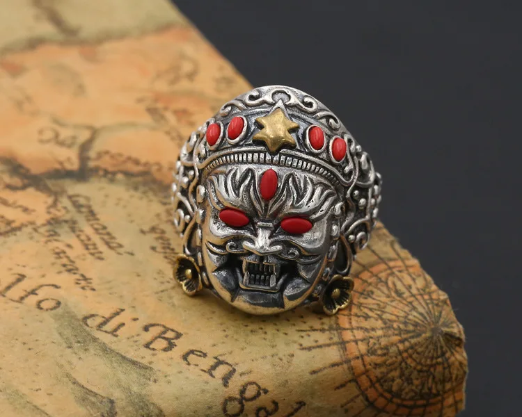 Настоящее 925 пробы, серебряное кольцо в стиле панк-рок, мужское кольцо в виде дракона, черепа, животного, Бог богатства, регулируемое,, ювелирное изделие, подарок